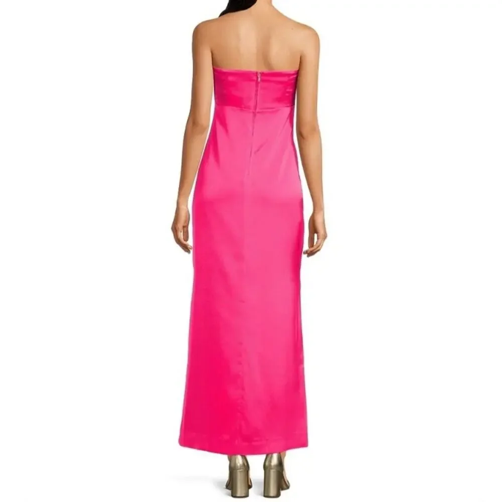 Lilly Pulitzer Carlynn Pink Satin Gown Strapless Side Slits Maxi Event Dress 0